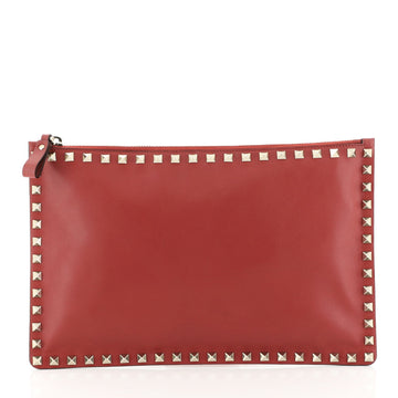 Valentino Rockstud Pouch Leather Large Red 447821