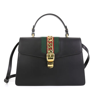 Gucci Sylvie Top Handle Bag Leather Medium Black 447833