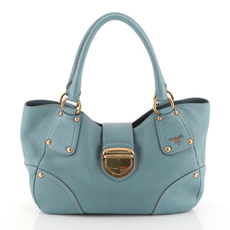 Prada Pushlock Tote Vitello Daino Medium Blue 448081