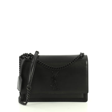Saint Laurent Sunset Crossbody Bag Leather Medium Black 448091