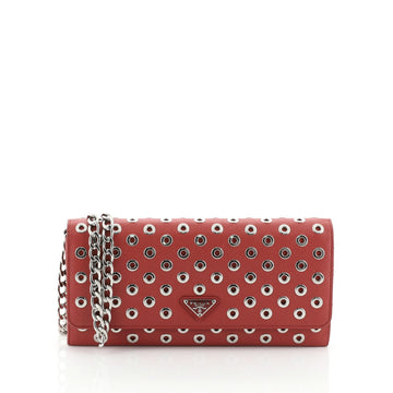 Prada Wallet on Chain Grommet Embellished Leather 