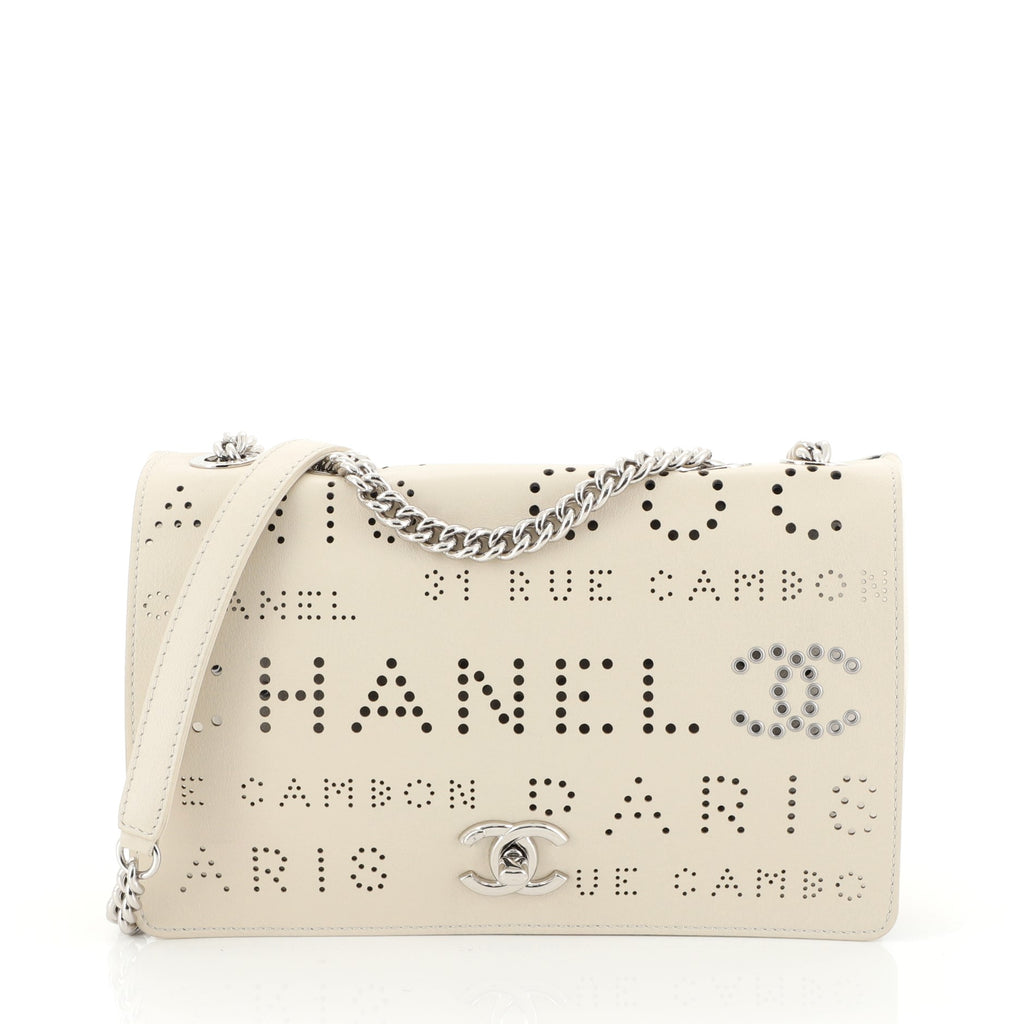 Chanel Logo Eyelets Flap Bag Perforated Calfskin Neutral 4481519