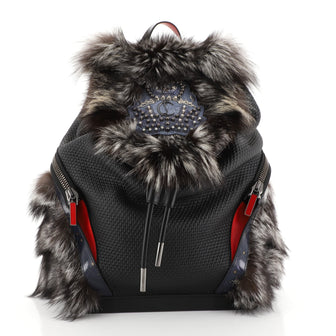 Christian Louboutin Explorafunk Backpack Spiked Leather and Fur Black 4481520