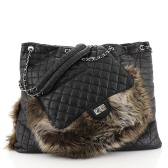 Chanel Karl's Fantasy Cabas Tote Fur and Quilted Leather Black 4481521