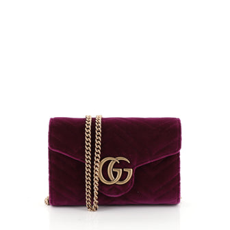 Gucci GG Marmont Chain Wallet Matelasse Velvet Mini Purple 4481524