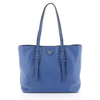 Prada Belted Soft Tote Saffiano Leather Medium Blue 4481530