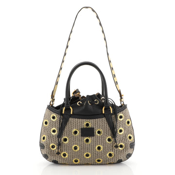 Fendi B. Fab Convertible Tote Grommet Embellished Raffia Small Neutral 4481545