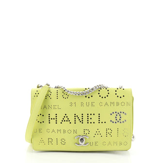 Chanel Logo Eyelets Flap Bag Perforated Calfskin Yellow 448157