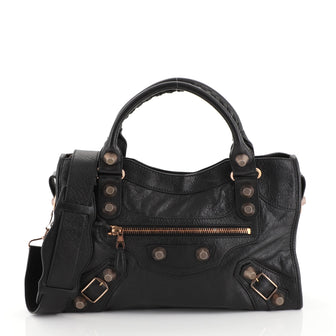 Balenciaga City Giant Studs Bag Leather Medium Black 448211