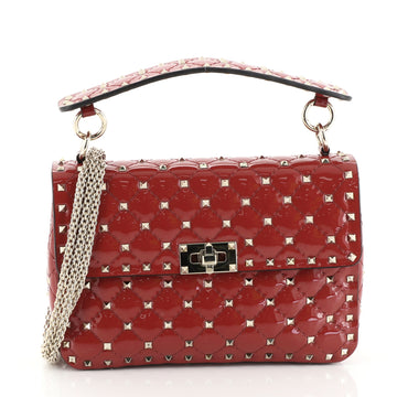 Valentino Rockstud Spike Flap Bag Quilted Patent Medium Red 4482214
