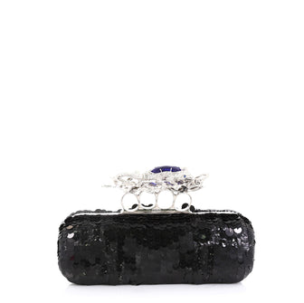 Alexander McQueen Knuckle Box Clutch Sequin Embellished Leather Long