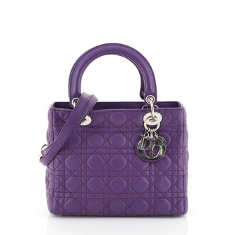 Christian Dior Lady Dior Handbag Cannage Quilt Lambskin Medium Purple 448551