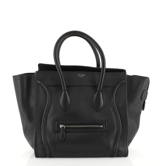 Celine Luggage Handbag Grainy Leather Mini Black 448553