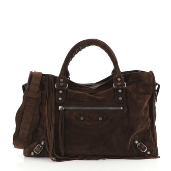 Balenciaga Baby Daim City Classic Studs Bag Suede Medium Brown 448571