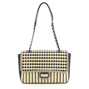 Chanel Cannes Mademoiselle Flap Bag Woven Raffia Medium Black 4485912
