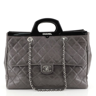Chanel CC Delivery Tote Quilted Glazed Calfskin Large Gray 448631
