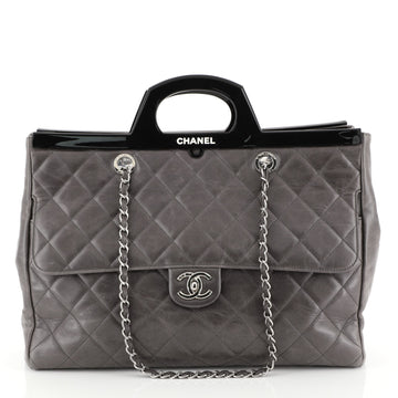 Chanel CC Delivery Tote Quilted Glazed Calfskin Large Gray 448631