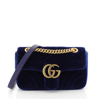 Gucci GG Marmont Flap Bag Matelasse Velvet Mini Blue 448763