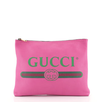 Gucci Logo Portfolio Clutch Printed Leather Medium Pink 448905