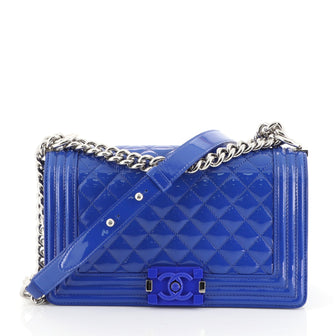 Chanel Boy Flap Bag Quilted Plexiglass Patent Old Medium Blue 448933