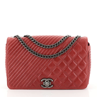 Chanel Coco Boy Flap Bag Quilted Aged Calfskin Medium Red 448934