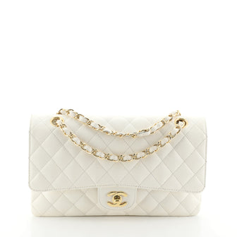 Chanel Vintage Classic Double Flap Bag Quilted Caviar Medium White 448961