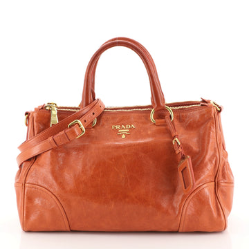 Prada Double Zip Convertible Tote Vitello Shine Medium Orange 449021