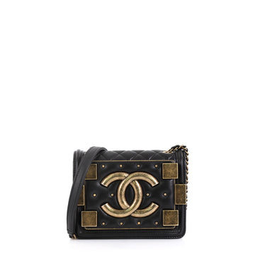 Chanel Boy Brick Flap Bag Studded Quilted Lambskin Mini Black 449052