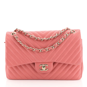 Chanel Classic Double Flap Bag Chevron Lambskin Jumbo Pink 449061