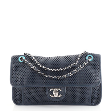 Chanel Up In The Air Flap Bag Perforated Leather Medium Blue 449081