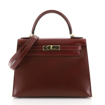 Hermes Kelly Handbag Red Box Calf with Gold Hardware 28 Red 449191