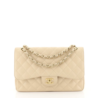 Chanel Classic Double Flap Bag Quilted Caviar Jumbo Neutral 449223