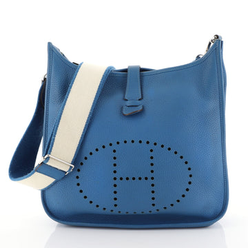 Hermes Evelyne Crossbody Gen III Clemence PM Blue 449241