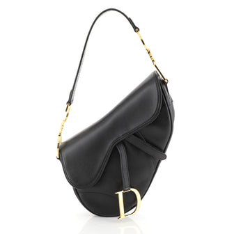 Christian Dior Vintage Saddle Bag Leather Medium Black 449331
