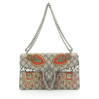 Dionysus Bag Embroidered GG Coated Canvas with Python Small