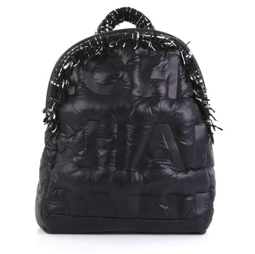 Chanel Doudoune Backpack Embossed Nylon with Tweed Medium Black 449451