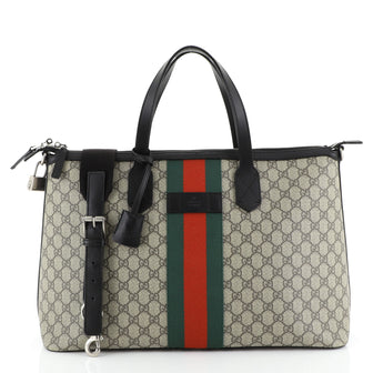 Gucci Web Duffle Bag GG Coated Canvas Medium Brown 450001