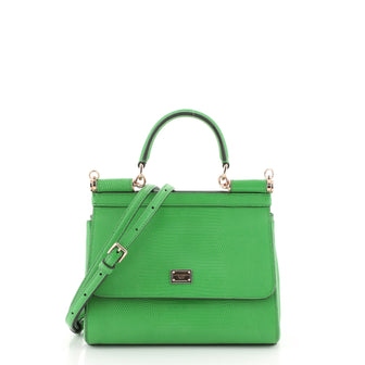 Dolce & Gabbana Miss Sicily Bag Lizard Embossed Leather Small Green 450021