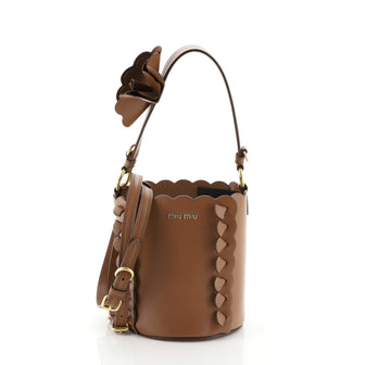 Miu Miu Convertible Bucket Bag Leather with Applique Small Brown 4500310