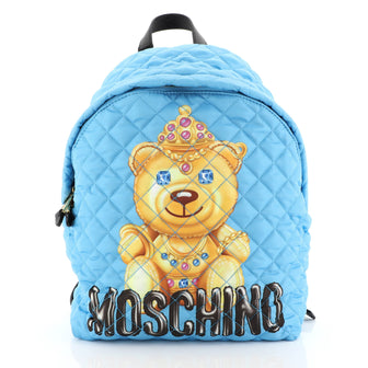 Moschino Teddy Bear Backpack Quilted Printed Nylon Medium Blue 4500313