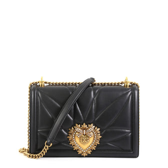 Dolce & Gabbana Devotion Crossbody Bag Quilted Leather Medium Black 4500330
