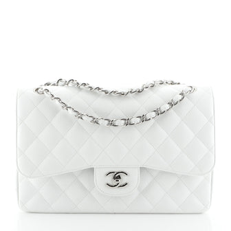 Chanel Classic Double Flap Bag Quilted Caviar Jumbo White 4500332