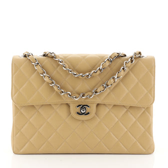 Chanel Vintage Classic Single Flap Bag Quilted Caviar Maxi Brown 45003...