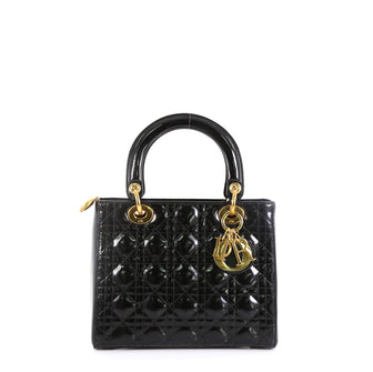 Christian Dior Vintage Lady Dior Bag Cannage Quilt Patent Medium Black 4500346