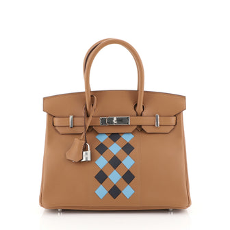 Hermes Birkin Handbag Tressage Brown Swift and Palladium Hardware 30 Blue 450038