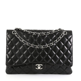 Chanel Vintage Classic Single Flap Bag Quilted Lambskin Maxi Black 450381