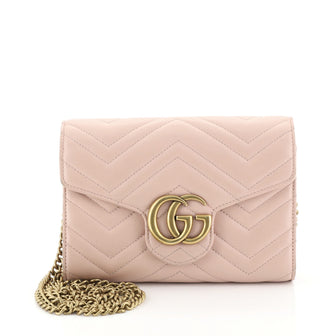 Gucci GG Marmont Chain Wallet Matelasse Leather Mini Pink 450458