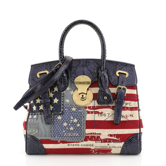 Ralph Lauren Collection American Flag Ricky Satchel Patchwork Canvas with Python 33 Blue 4506401
