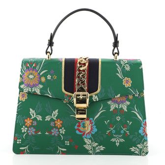 Gucci Sylvie Top Handle Bag Floral Jacquard Medium Green 450675