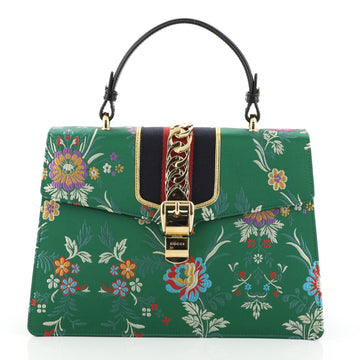 Gucci Sylvie Top Handle Bag Floral Jacquard Medium Green 450675
